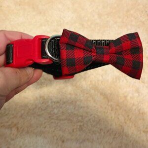 NWOT~Doghaus Dog Collar w/ Removable Red & Black Checkered Plaid BowTie ~Medium